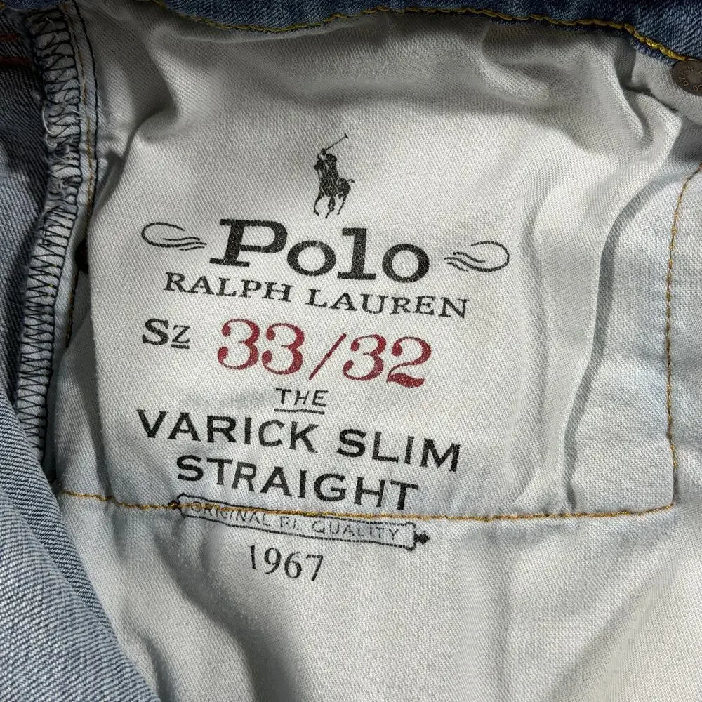 Polo Ralph Lauren Varick Slim Straight Jeans Mens 33x32 Light Blue Wash Stretch
